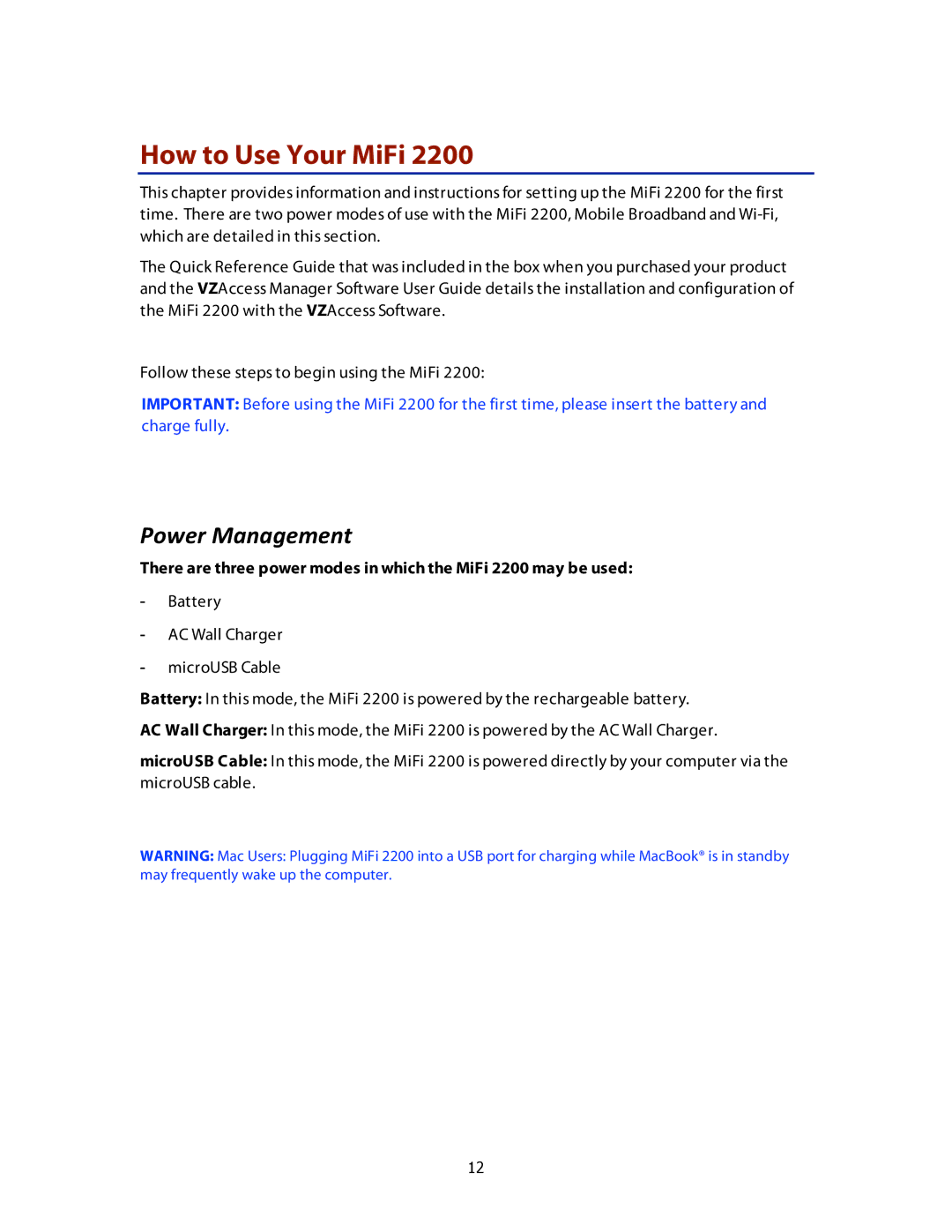 Verizon MiFi 2200 manual How to Use Your MiFi, Power Management  